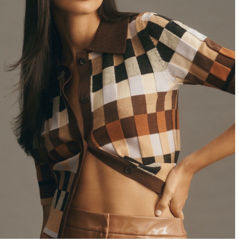 Anthropologie Brown Plaid Sweater